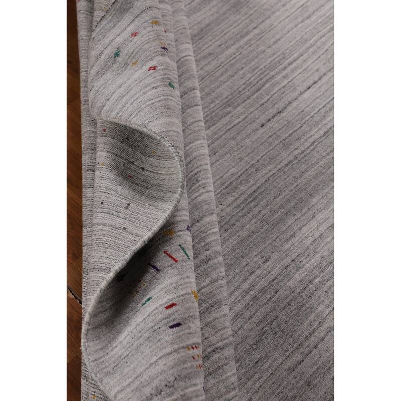 Striped Gray Gabbeh Indian Area Rug Hand-Knotted Wool Carpet - 8'7" X 9'7"