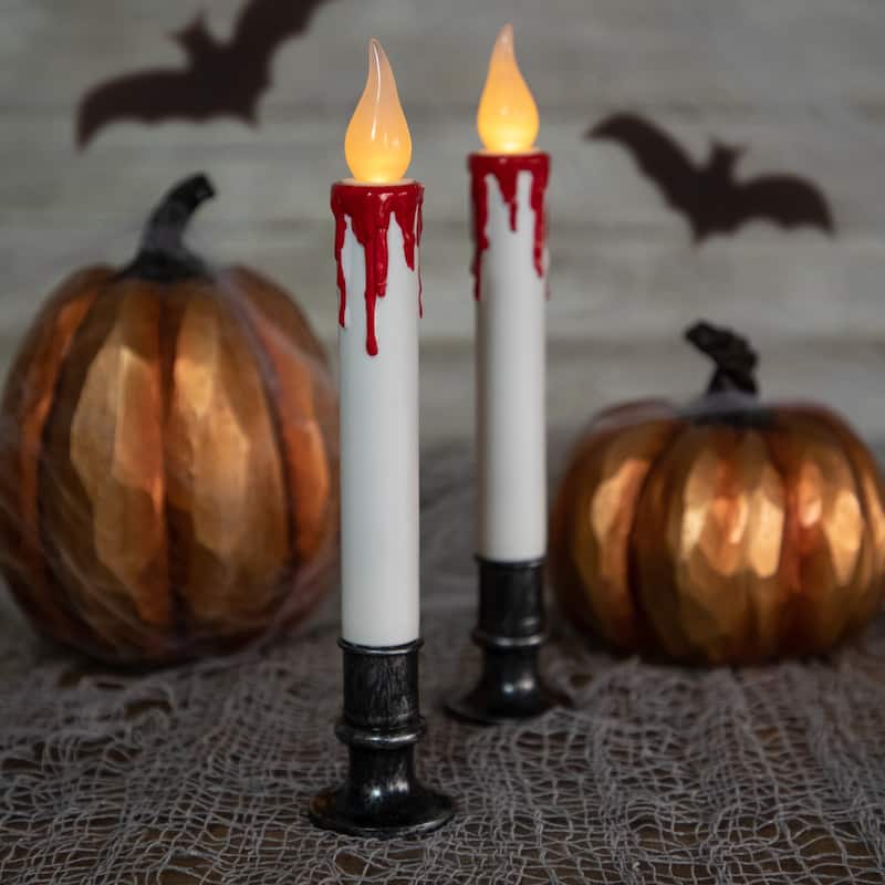 LED with Timer Dripping Blood Halloween Taper Candles - 9" - Set of 2