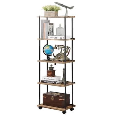Small Bookshelf with Wheels - 17.32"D x 11.81"W x 51.57"H