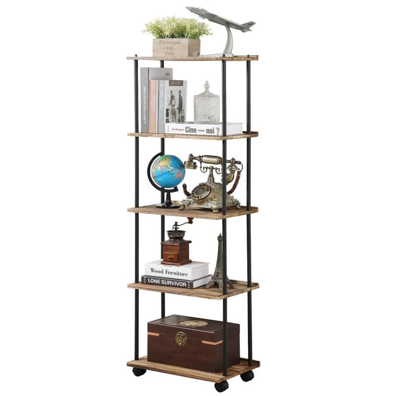 Small Bookshelf with Wheels - 17.32"D x 11.81"W x 51.57"H
