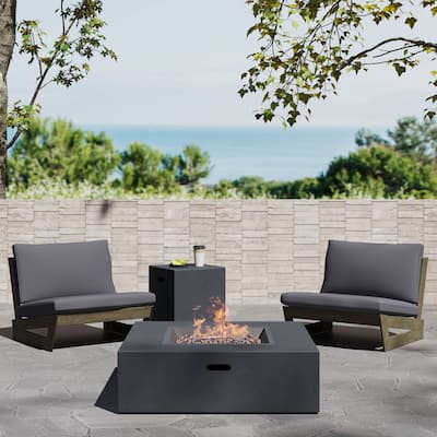 Sherwood Acacia Wood Outdoor Lounge Chairs and 50,000 BTU Square Propane Fire Pit by Christopher Knight Home