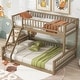 preview thumbnail 1 of 10, Walnut Twin XL over Queen Size Bunk Bed with Ladder and Guardrails for Kids Twin XL over Queen - Walnut