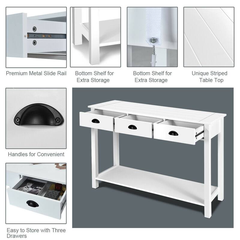 47" Entryway Hall Table Side Desk Accent Table with Drawers Shelf - 47" x 15.5" x 32"(L x W x H)