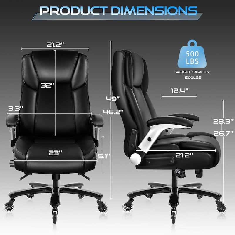 BOSSIN 600lbs Big and Tall Office Leather Chair with Flip up Armrest, Ergonomic Lumbar Support and Quiet Rubber Wheel