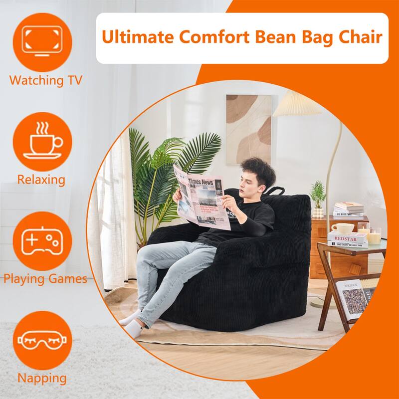 Corduroy Polyester Living Room Bean Bag Chair, Lazy Chair, Single Sofa