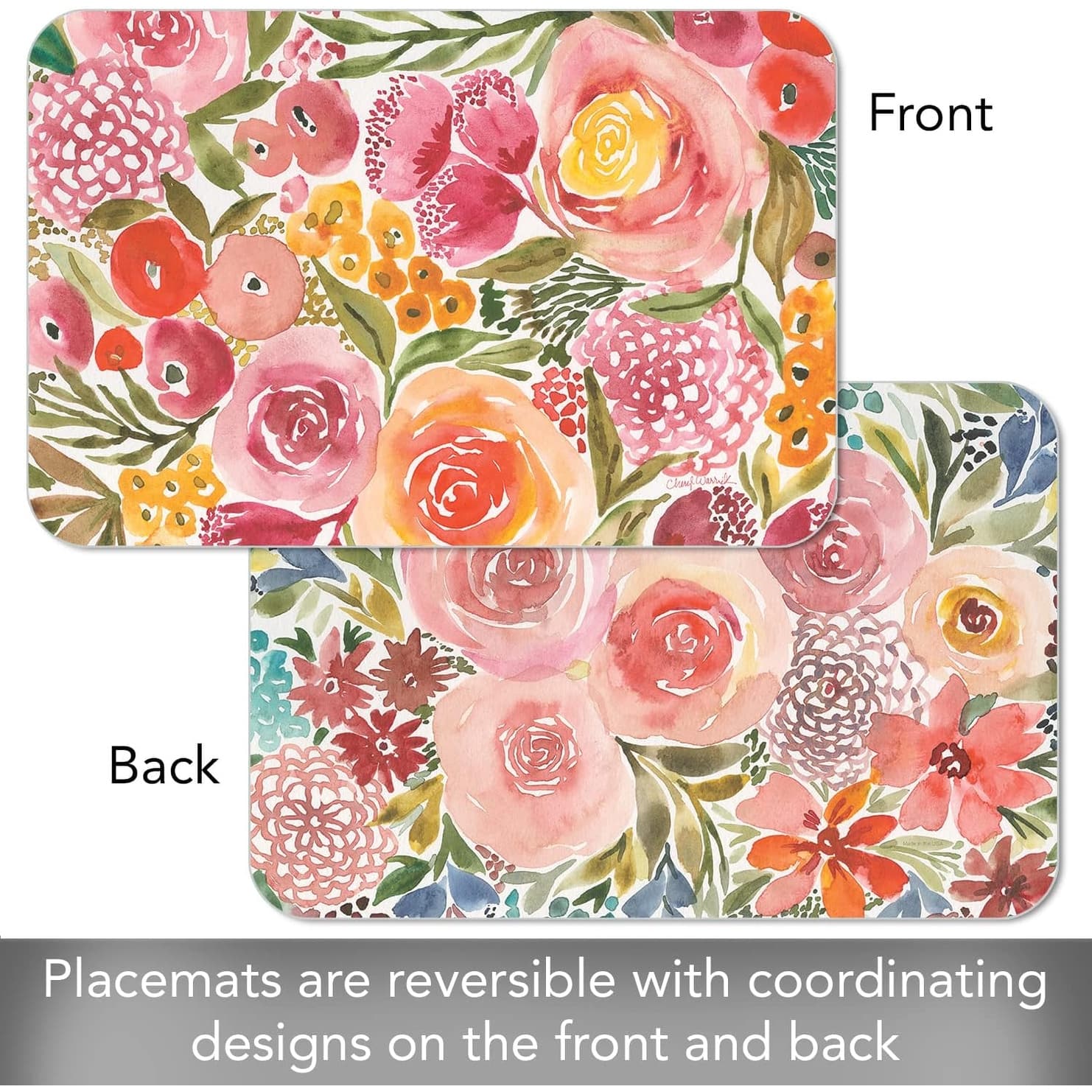 WipeClean Reversible Decofoam Placemats, Full Bloom, Set of 4, Made in