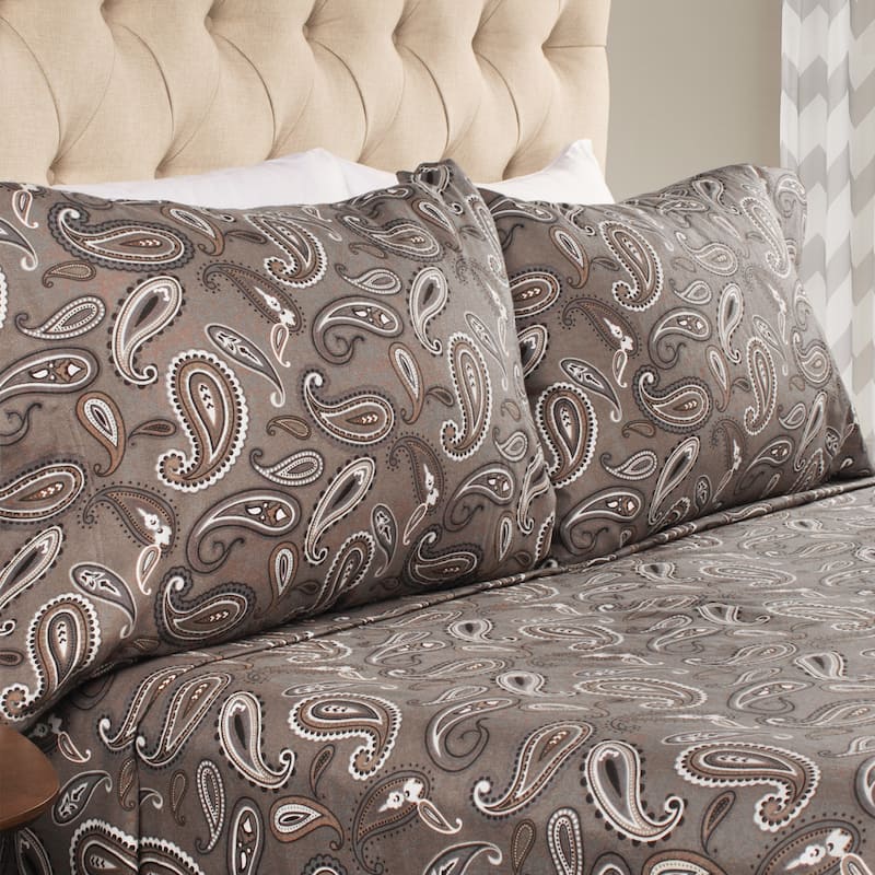 Superior Vintage Floral Paisley Flannel Cotton 2 Piece Pillowcase Set - King - Grey