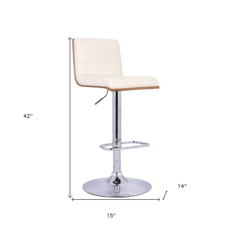 23" Modern Cream Faux Leather Seat Adjustable Swivel Bar Stool with Footrest and Chrome Base - 42"H x 14"W x 15"D