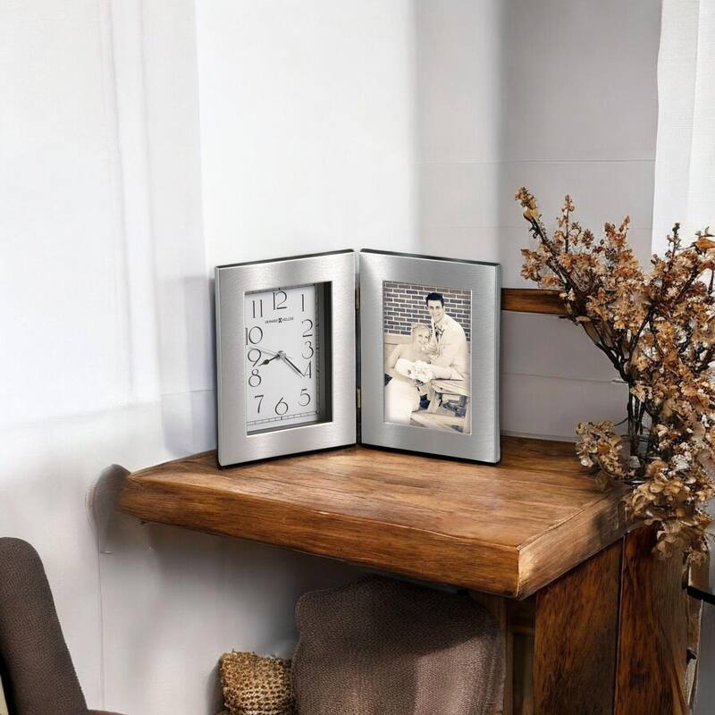Howard Miller Lewiston Modern Sleek Mantel Clock with Photo Insert