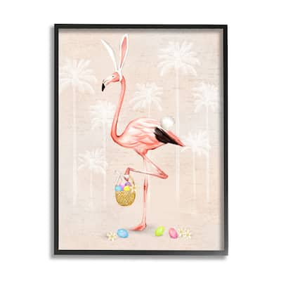 Stupell Easter Flamingo Pink Bird Egg Hunt Basket Framed Wall Art