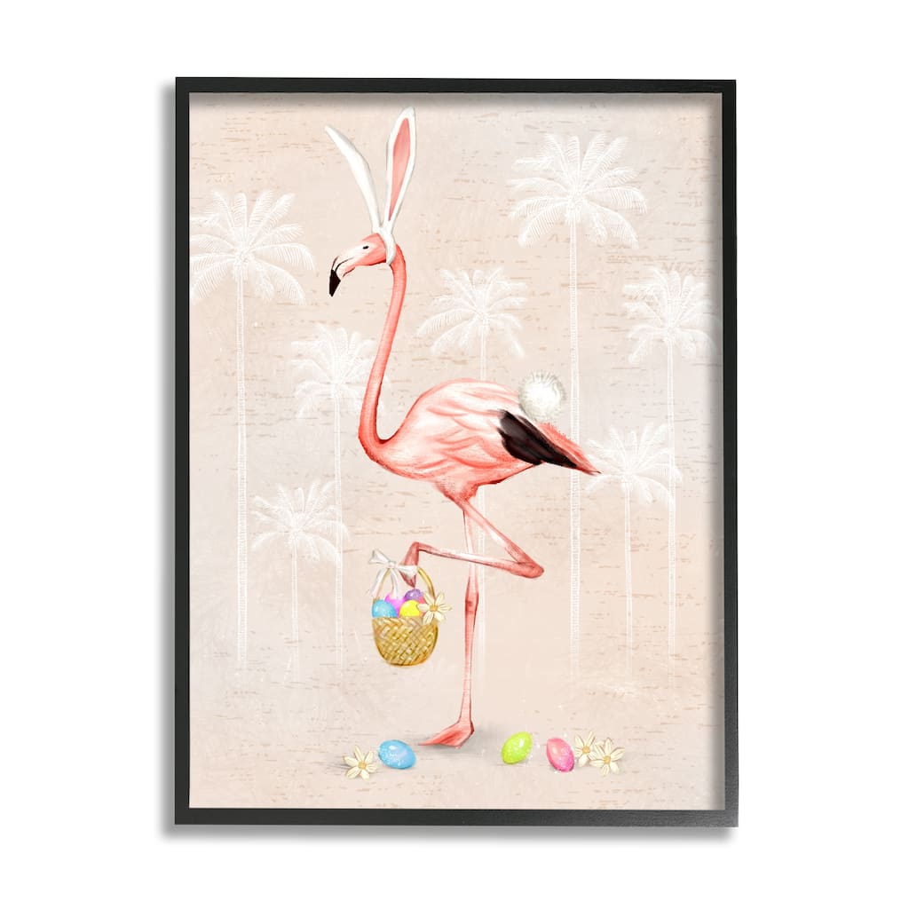 Stupell Easter Flamingo Pink Bird Egg Hunt Basket Framed Wall Art
