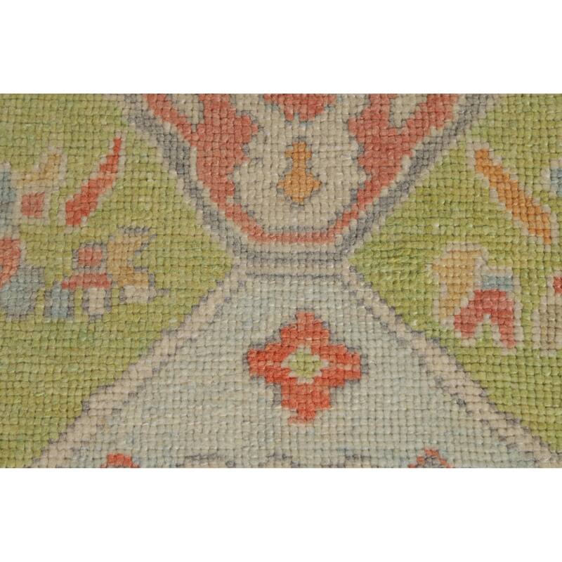 Hand Knotted Oriental 100% Wool Carpet Transitional Geometric Green Oushak Runner Rug - 8' 3'' X 3' 1''