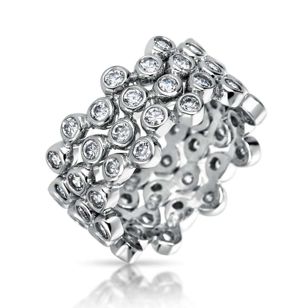 Shop Stackable Circle Wide Bezel Bubble Band Ring Set 925 Sterling Silver Overstock 17988659