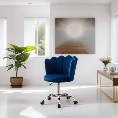 Modern Swivel Shell Velvet Fabric Chair with Silver Feet Base for Living Room, Leisure office Chair for Bedroom, Navy