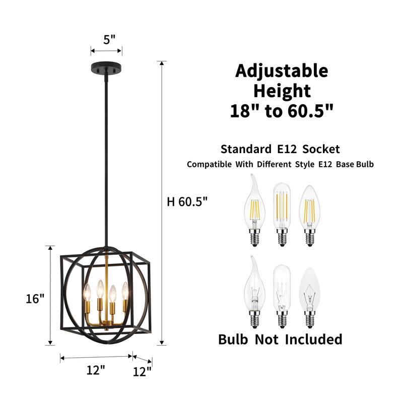 KAWOTI 60.5" Adjustable 4-Light Geometric Pendant Light