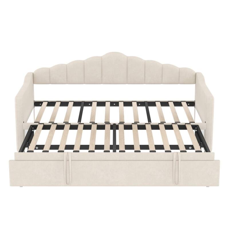 Modern Upholstered Adjustable Height Pop Up Trundle Twin Daybed with Type-C Charging Port