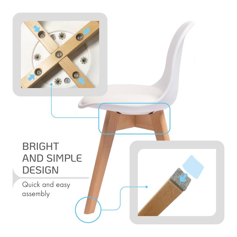 Porthos Home Brynn Kids Chair, Plastic Shell With Seat Cushion, Beech Wood Legs