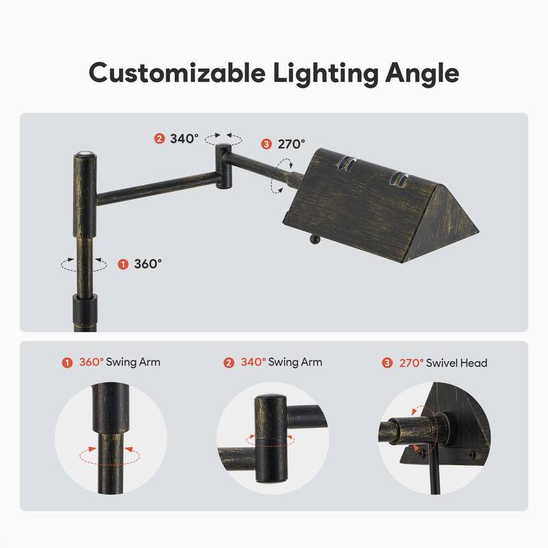 56" Dimmable LED Task Floor Lamp with Adjustable Height Swing Arms 3 Color Temperatures
