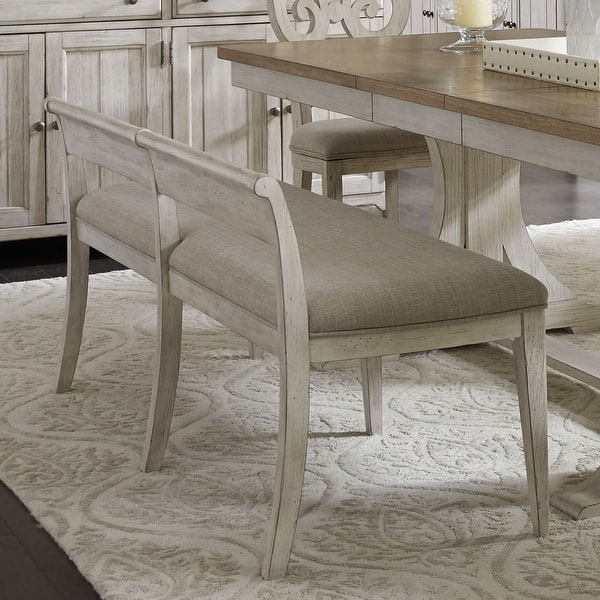 slide 2 of 5, Farmhouse Reimagined Antique White Upholstered Bench Single - Dining Height