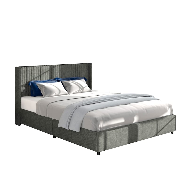 Roseville Queen Sized Upholstered Platform Bed with Drawers Christopher Knight Home