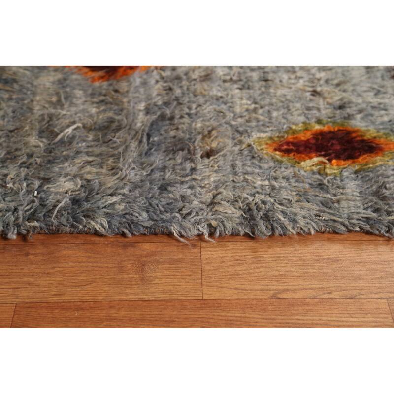 Hand Knotted Oriental 100% Wool Carpet Modern Tribal Navy Blue & Blues Moroccan Area Rug - 9' 9'' X 6' 4''