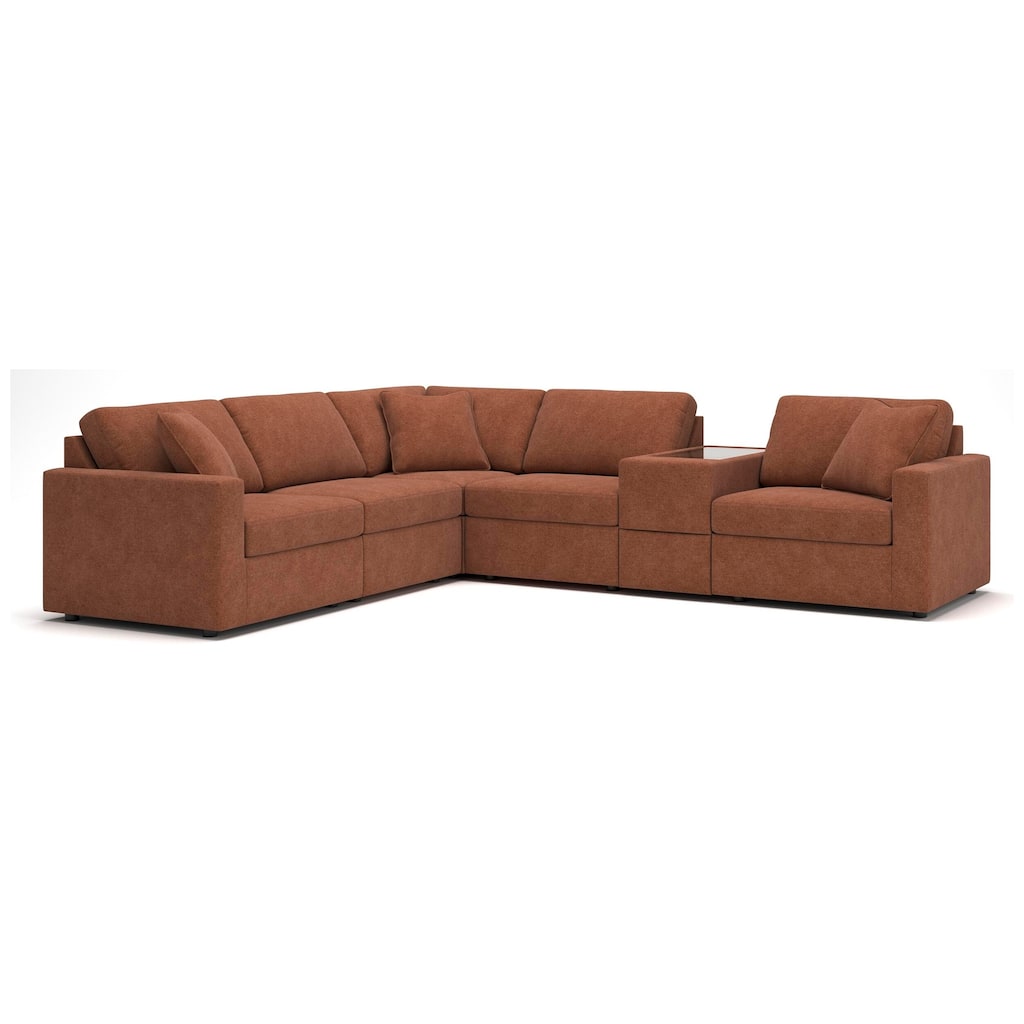 Signature Design by Ashley Modmax Orange 6-Piece Sectional with Storage Console - 124"W x 107"D x 36"H