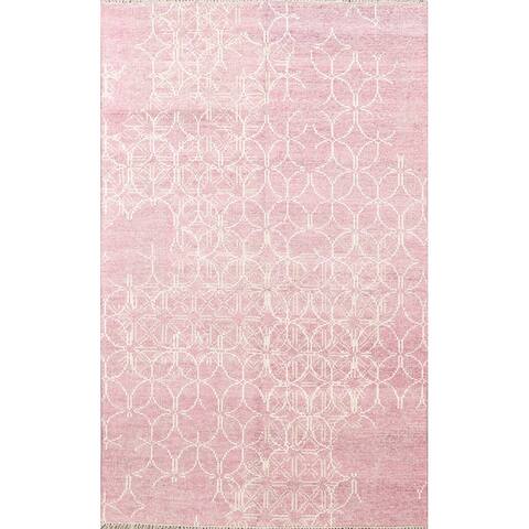 Distressed Geometric Modern Oriental Area Rug Wool Handmade Carpet - 5'6" x 7'8"