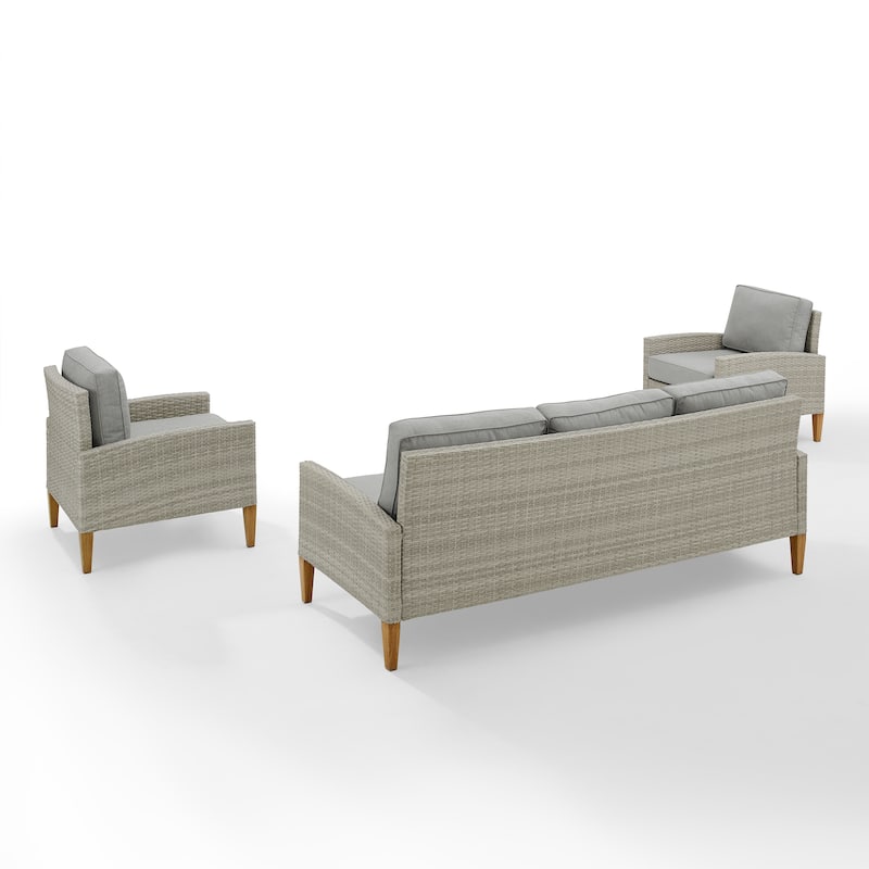 Crosley Capella Outdoor Wicker 3Pc Sofa Set - 33"H x 80"W x 132"D