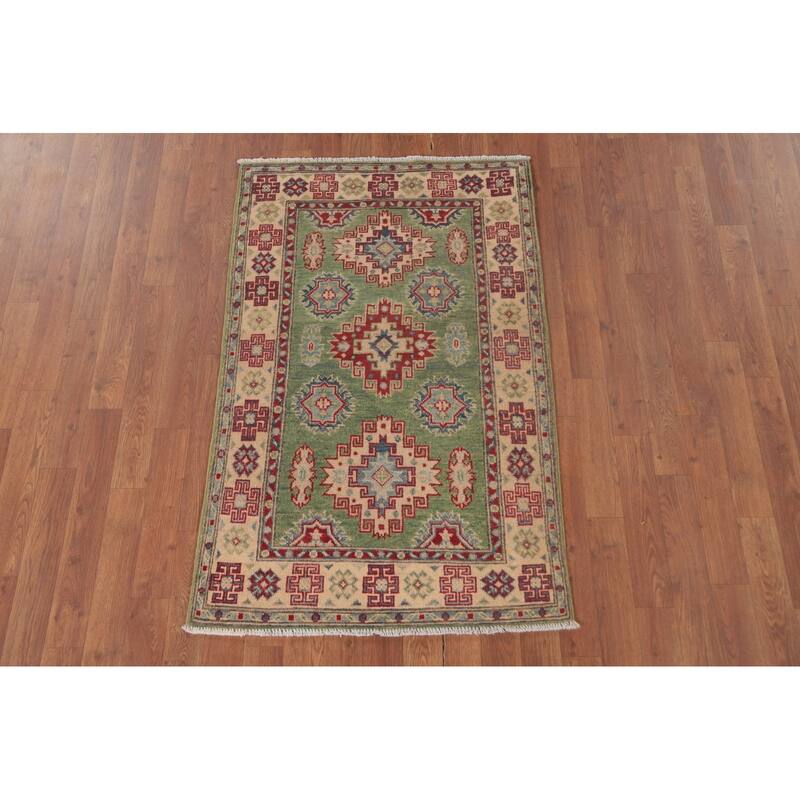 Green Kazak Oriental Foyer Rug Handmade Wool Carpet - 2'9" x 4'3"