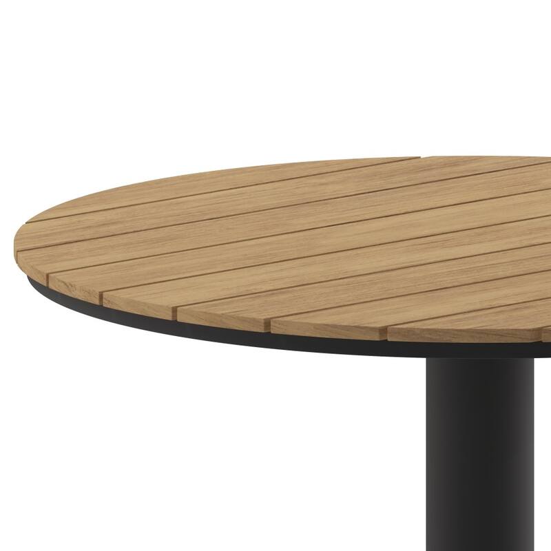 Commercial 24 Inch Round Faux Teak Outdoor Patio Dining Table