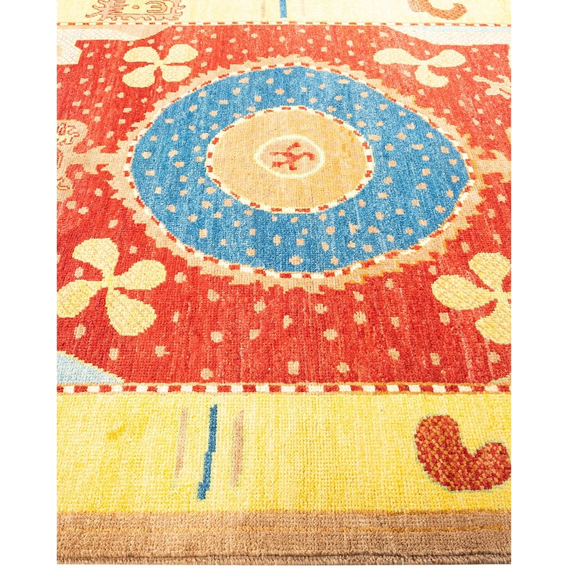 Overton Hand Knotted Wool Vintage Inspired Modern Contemporary Modern Yellow Area Rug - 6' 2" x 8' 10"