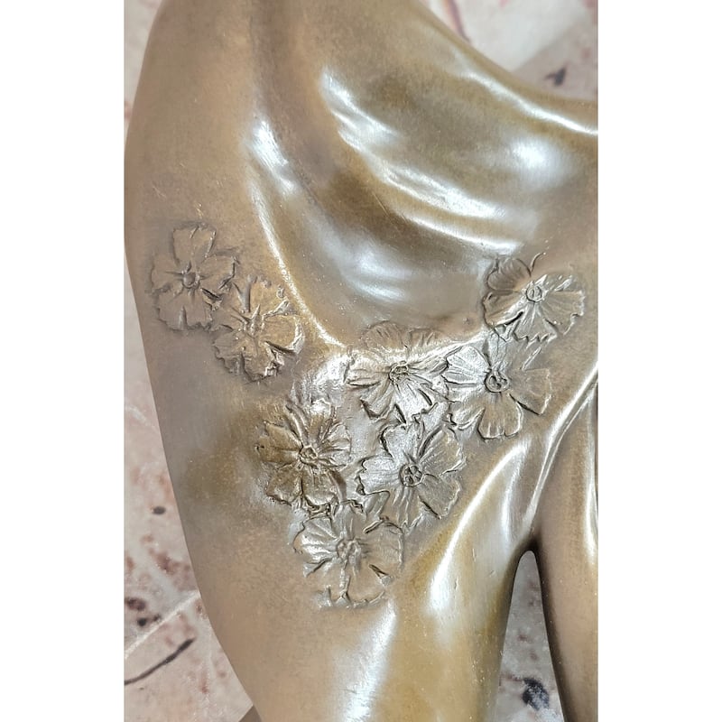 Art Deco Bronze Dancer With Flowing Drapery On Marble Base Signed Original Cesaro