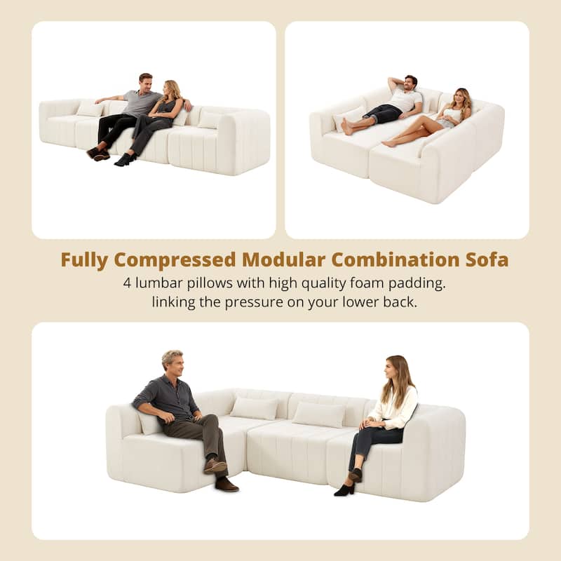 Christopher Knight Home - Modular Polyester Upholstered Sectional Sofa with 4-Piece Compressed Sponge - 145.5"