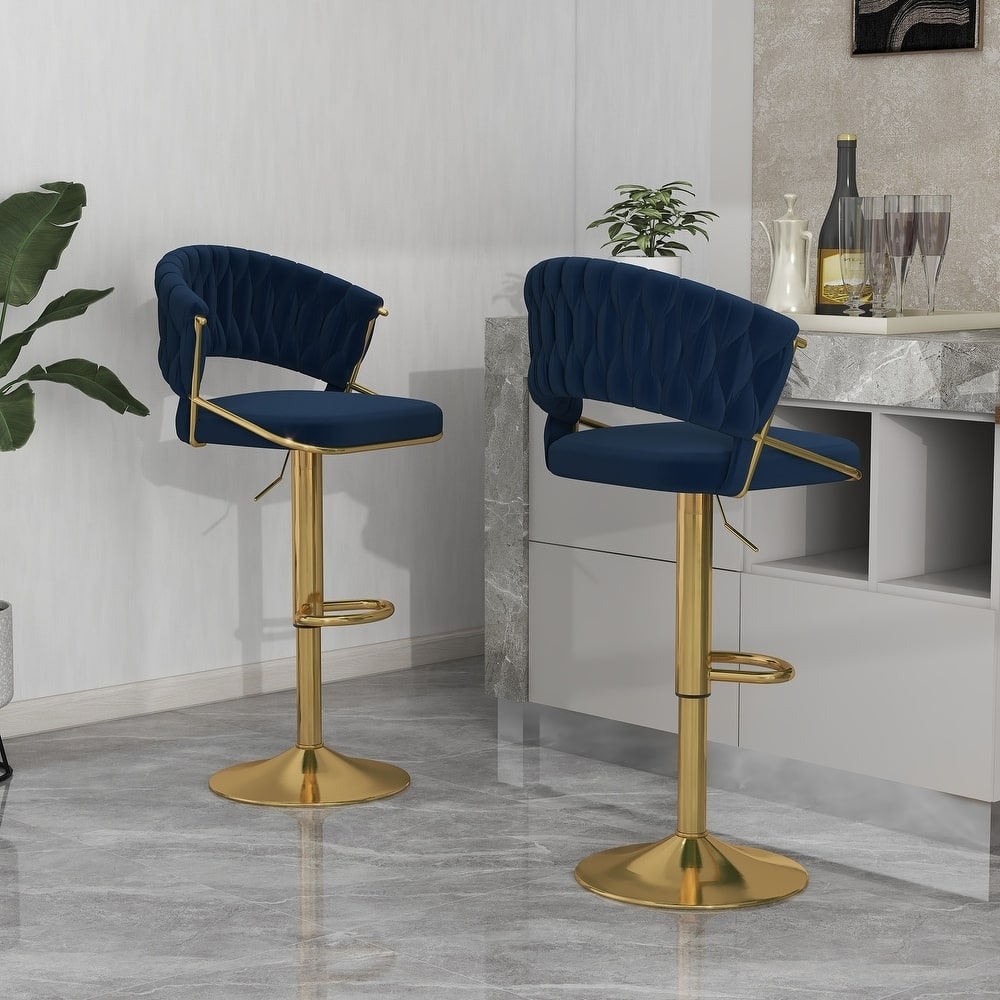 2/4 Set Velvet Adjustable Counter Stools Swivel Bar Stools With Backs - 24"-33"