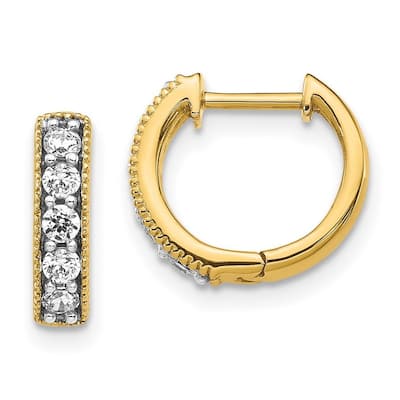 Curata 14k Yellow Gold Diamond Milgrain Hoop Earrings - 11x12mm Wide 3mm Thick