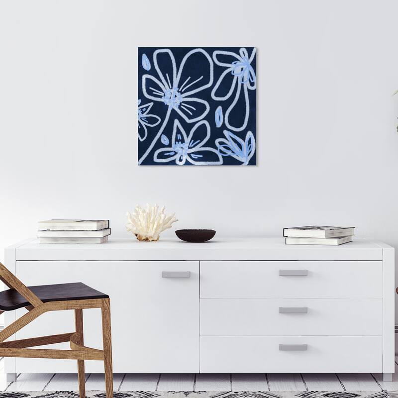 Wynwood Studio Canvas Floral and Botanical Feeling Blue Blue and Dark Blue Wall Art Canvas Print - 20 x 20