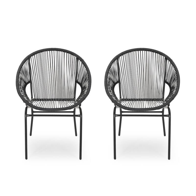 Roomfitters 3 Piece Outdoor Rattan Patio Seating Group with Iron Frame, Modern Black Finish