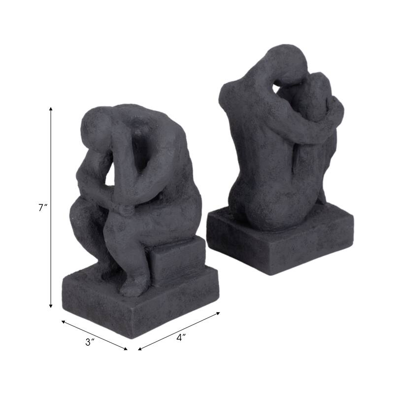 Sagebrook 7" Solid Color Square Thinking Man Bookends - 4" x 3" x 7"