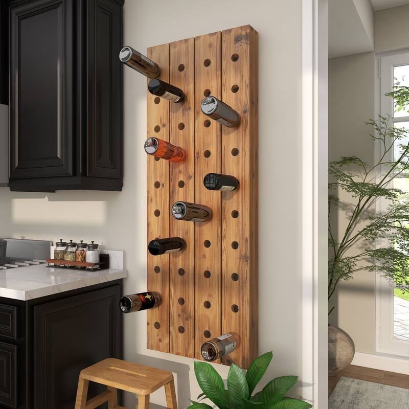 Peg Wine Rack Brown Wood Rustic Farmhouse Wall Peg Wine Rack Collection - Overstock ...
