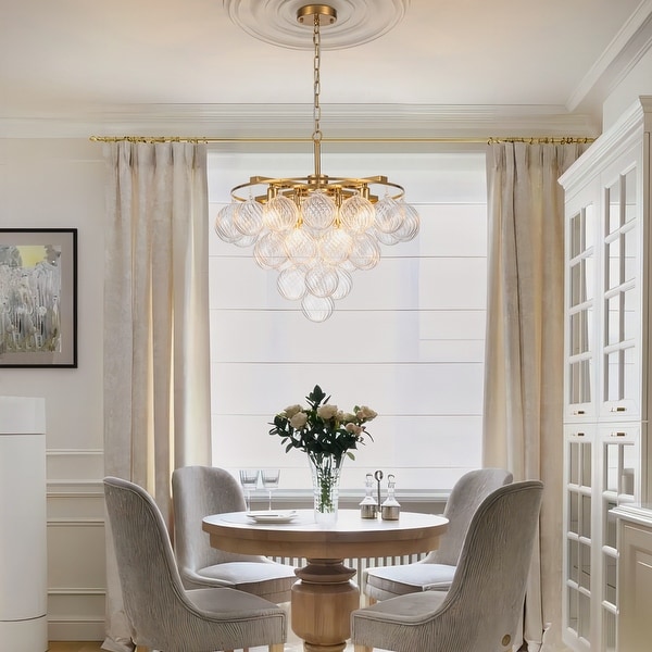 Starsky 8 Light 23in. Modern Glam Cluster Glass Bubble Chandelier with 28 Swirled Glass Globe Bubble