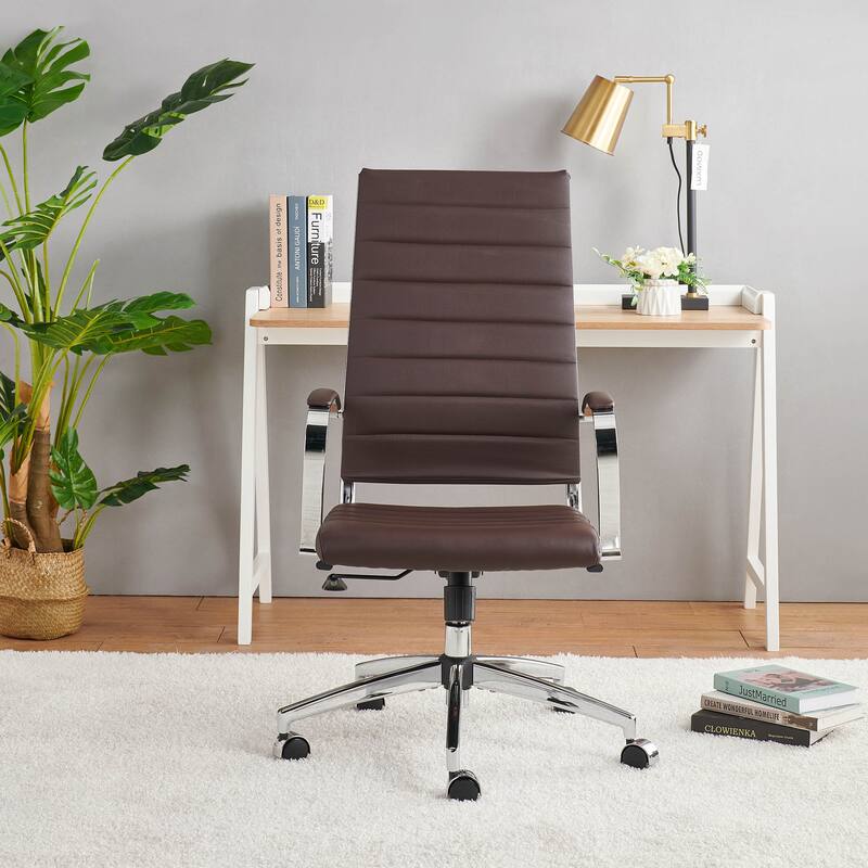 LUXMOD® Office Chair Faux Leather Silver Frame Adjustable and Swivel