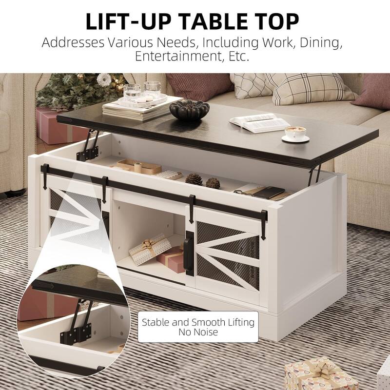 Farmhouse Lift Top Coffee Table, Wood Coffee Table with Storage and Hidden Compartment