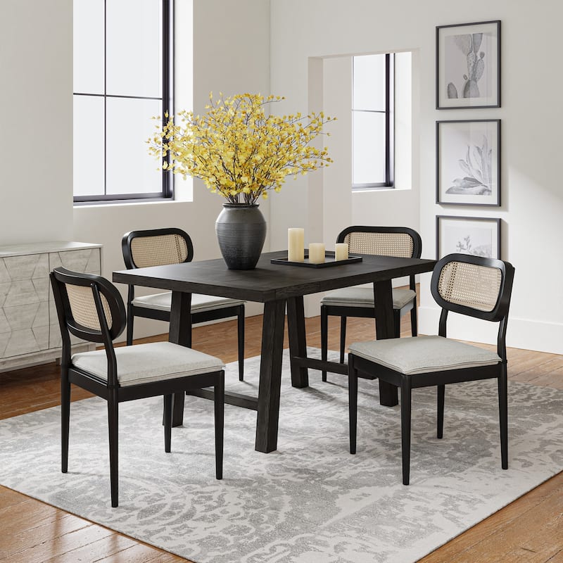 Konstantin Modern Solid Wood Dining Chair with Ratten Back and Removable Cushion Set of 4 by HULALA HOME - Black