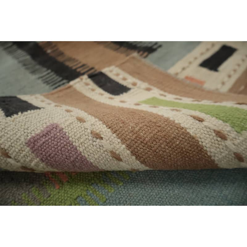 Hand Woven Oriental 100% Wool Carpet Southwestern Modern Navy Blue & Blues Kilim Area Rug - 9' 10'' X 9' 6''