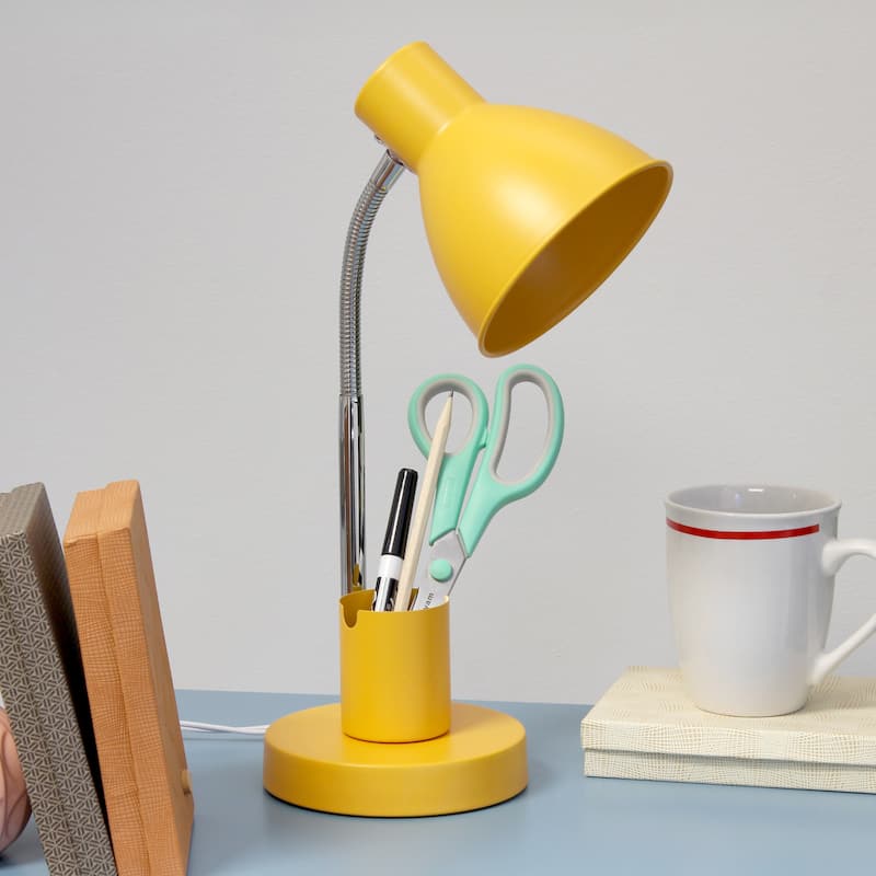Adjustable Metal Desk Lamp with Organizer Base and Chrome Gooseneck Arm Modern Task Lighting Multiple Colors