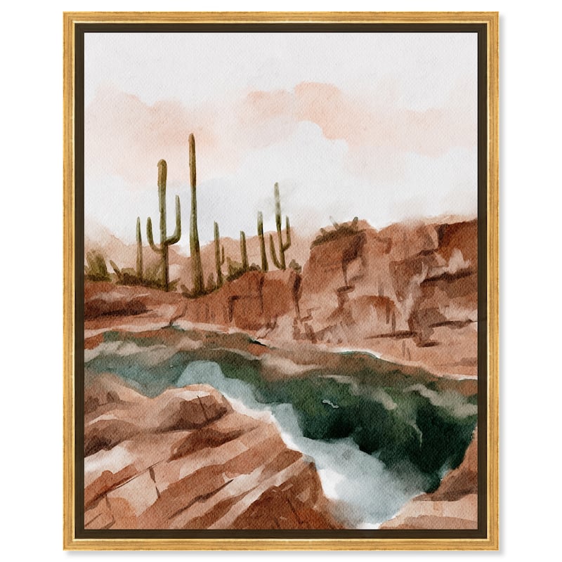 Art Remedy Hot Springs In June Framed Landscape 1 Piece Canvas Wall Art Watercolor Style - 37 x 46 - Gold