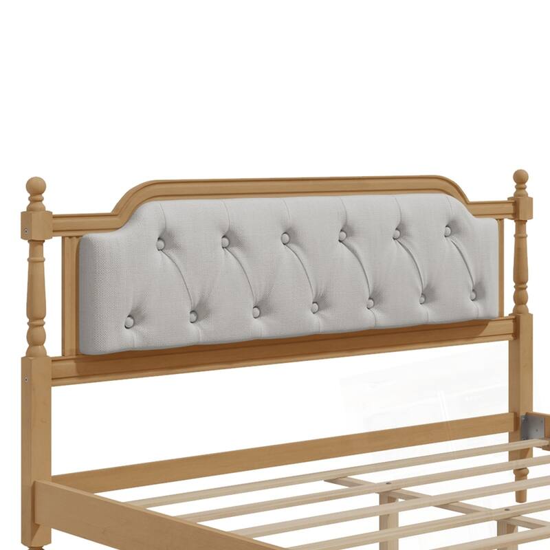 Traditional Style Upholstered Tufted Headboard Wooden Bed Frame