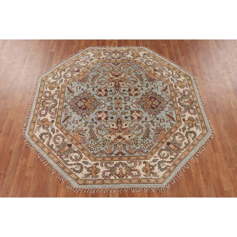 Heriz-Serapi Oriental Octagon Area Rug Handmade Wool Carpet - 6'0" x 5'11"