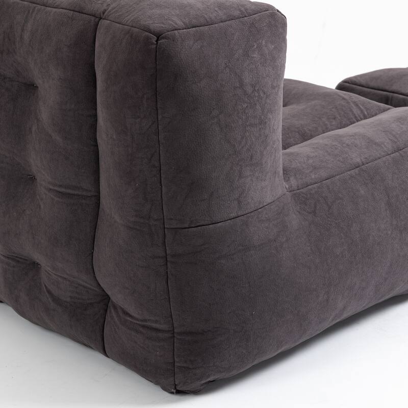 Fluffy Bean Bag Chair with Memory Foam and Ottoman, Super Soft Velvet Bean Bag for Adults & Kids, Comfortable Lazy Sofa