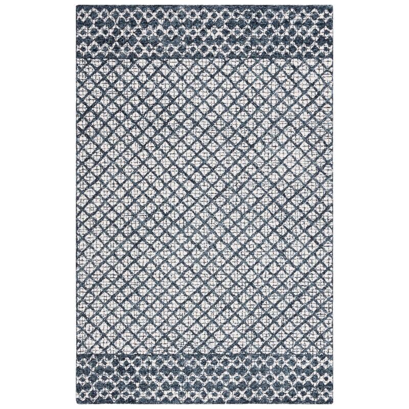SAFAVIEH Handmade Abstract Suhad Modern Wool Rug - 6' Square - Ivory/Navy